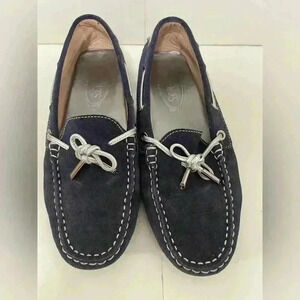 TODS Navy Blue Suede Driving Loafers
